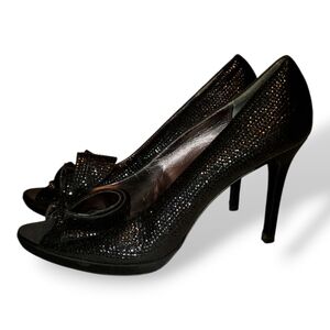 Moda Spana Black Glitter Peep-Toe Heels